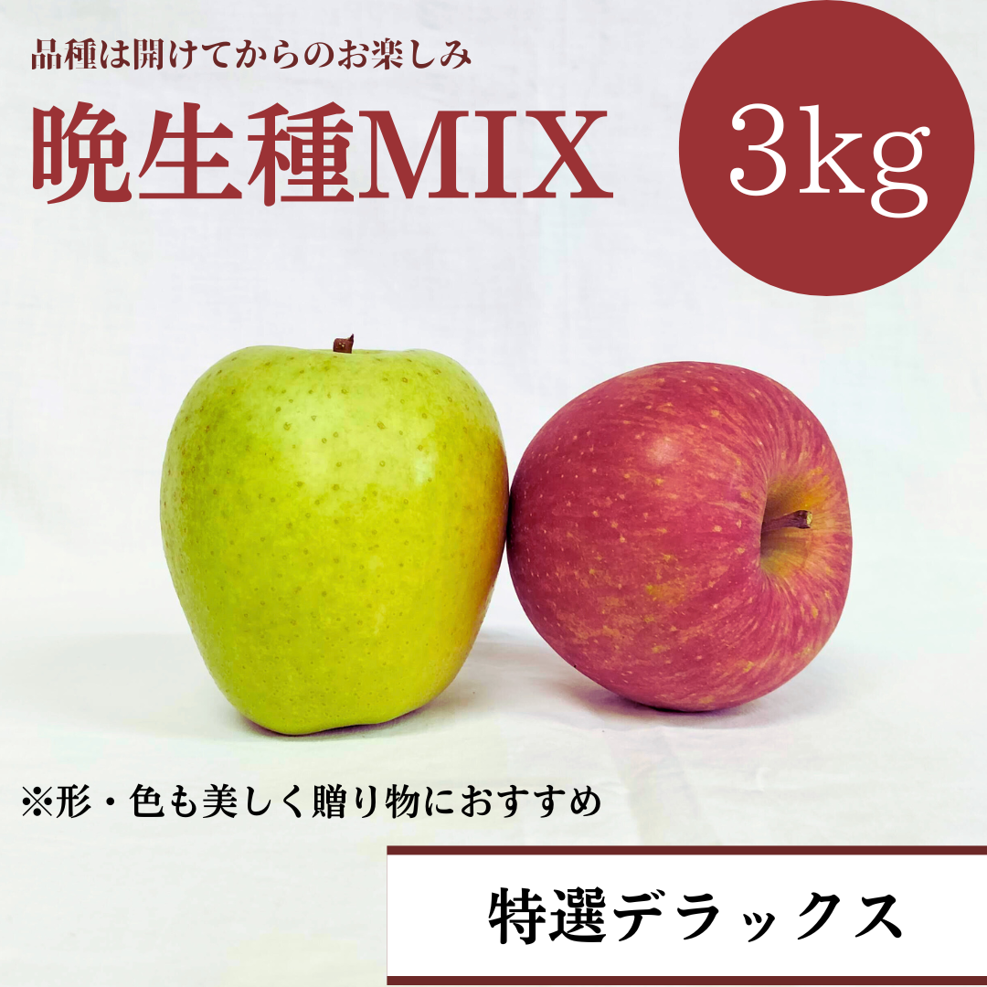 青森りんご 晩生種ミックス3㎏(約9個入)【デラックス/スタンダード/バリュー】