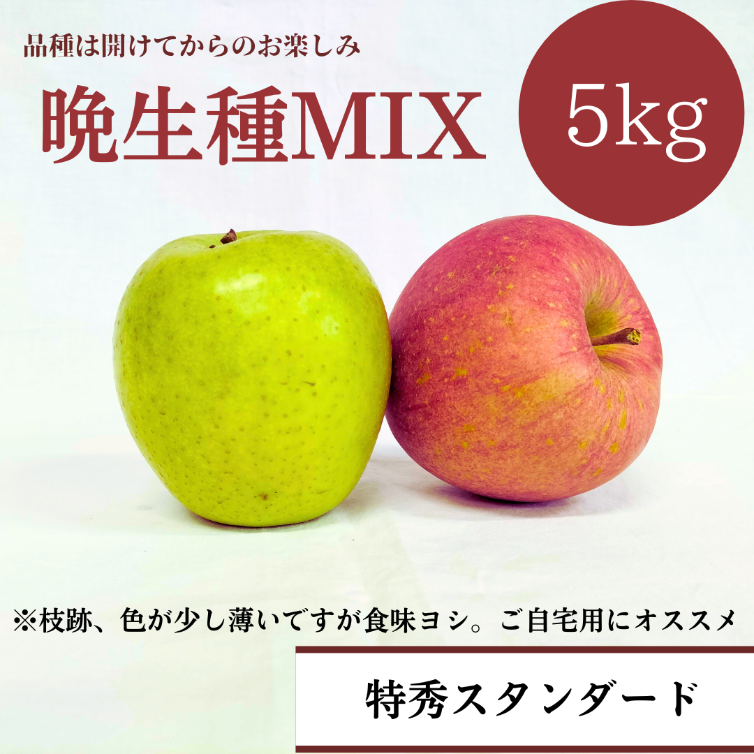 青森りんご 晩生種ミックス 5㎏(約16個入)【デラックス/スタンダード/バリュー】