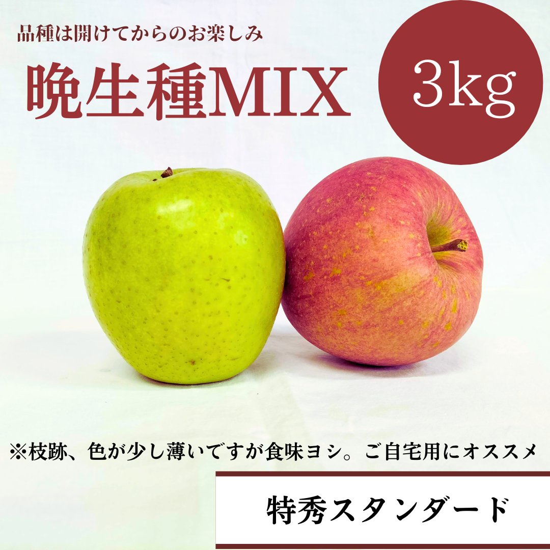 青森りんご 晩生種ミックス3㎏（約9個入）【デラックス/スタンダード/バリュー】
